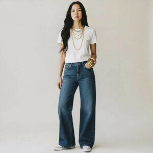 7 For All Mankind Alexa Fawn Wide Leg Jeans Womens Size 29 NWT High Rise Blue